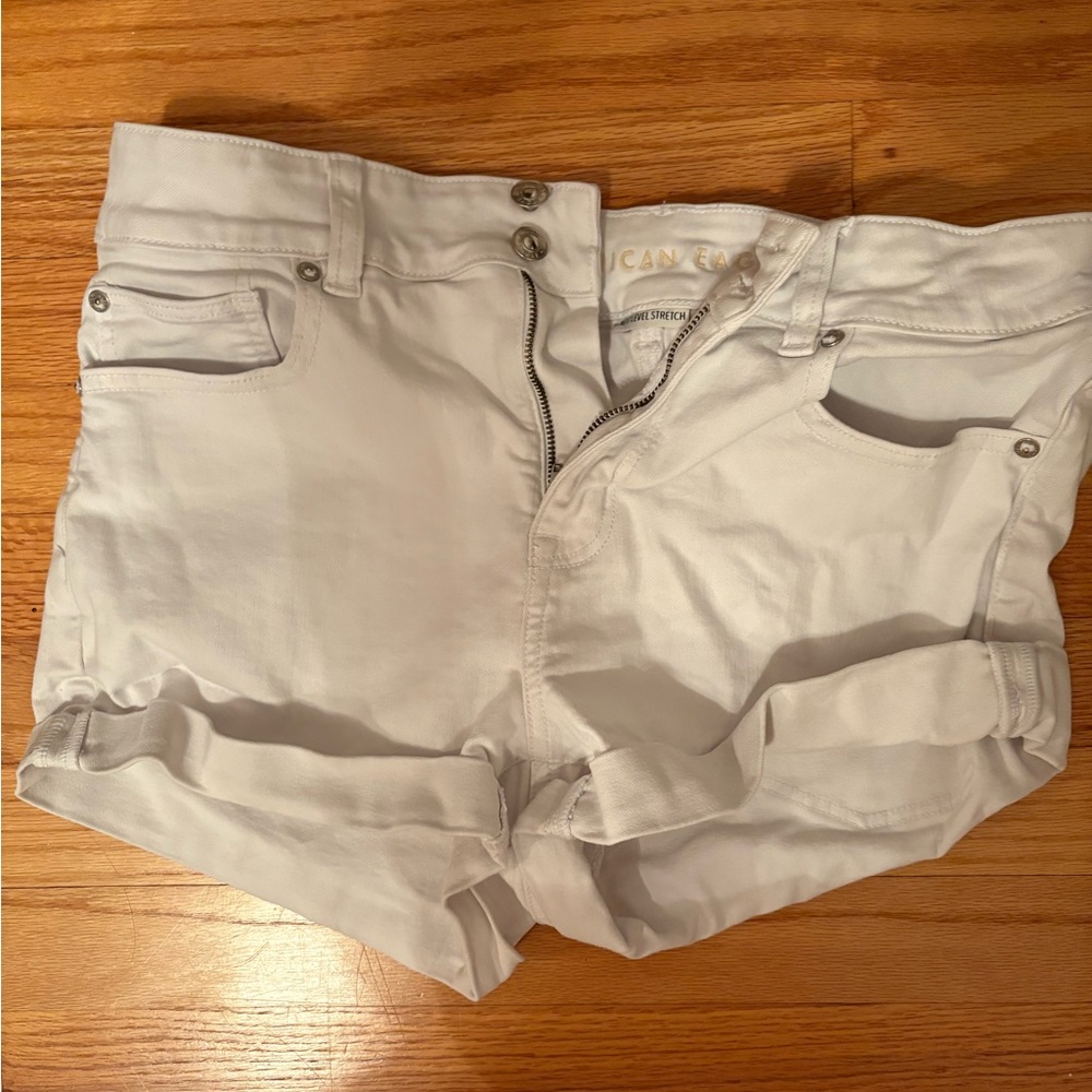 American Eagle Outfitters White Jean Shorts Distressed Cuffed